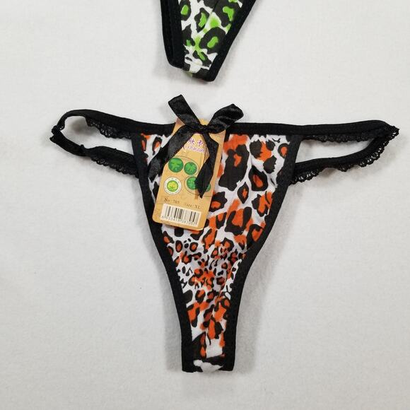 Xinkarou Green, Brown, Orange Animal print w/Bow on front 3 pack XL Thongs, New - Picture 5 of 8